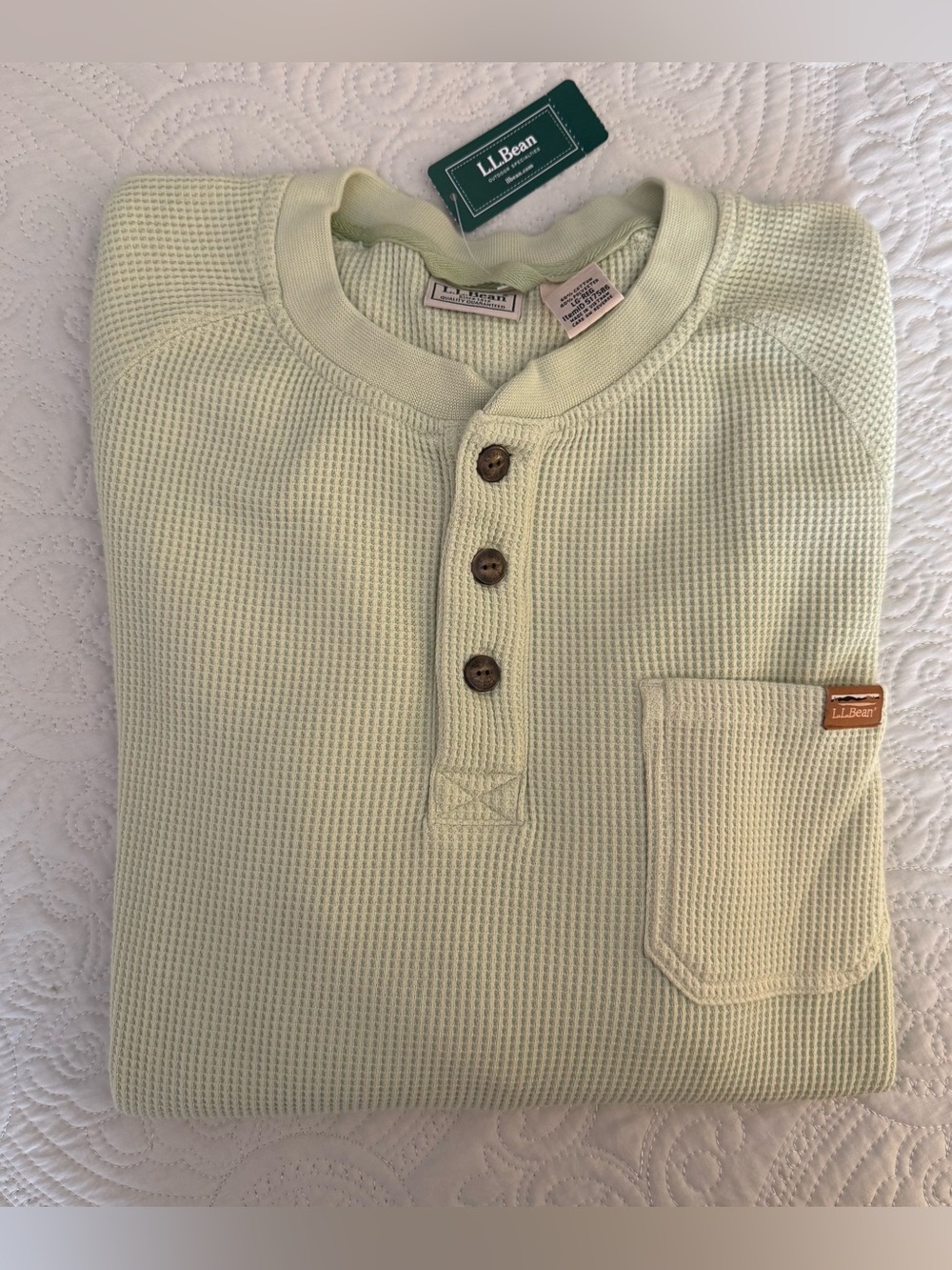 L.L.Bean Waffle Henley LS Shirt Light Moss Mens L